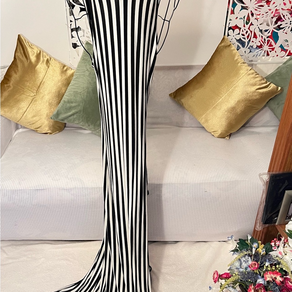 Black and White Striped Women's Maxi Dress